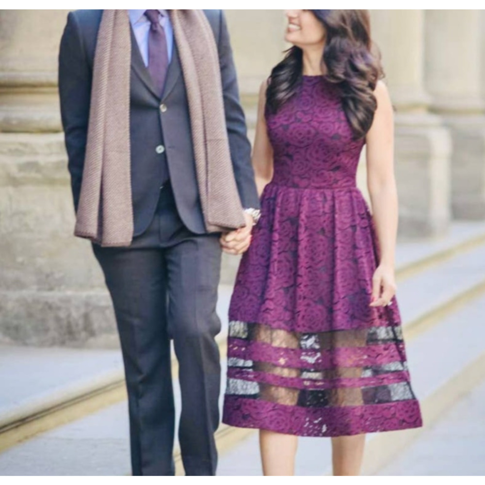 $650 ALICE & OLIVIA NWT RARE Purple & Black Floral Lace Tiered Dress – Size 8